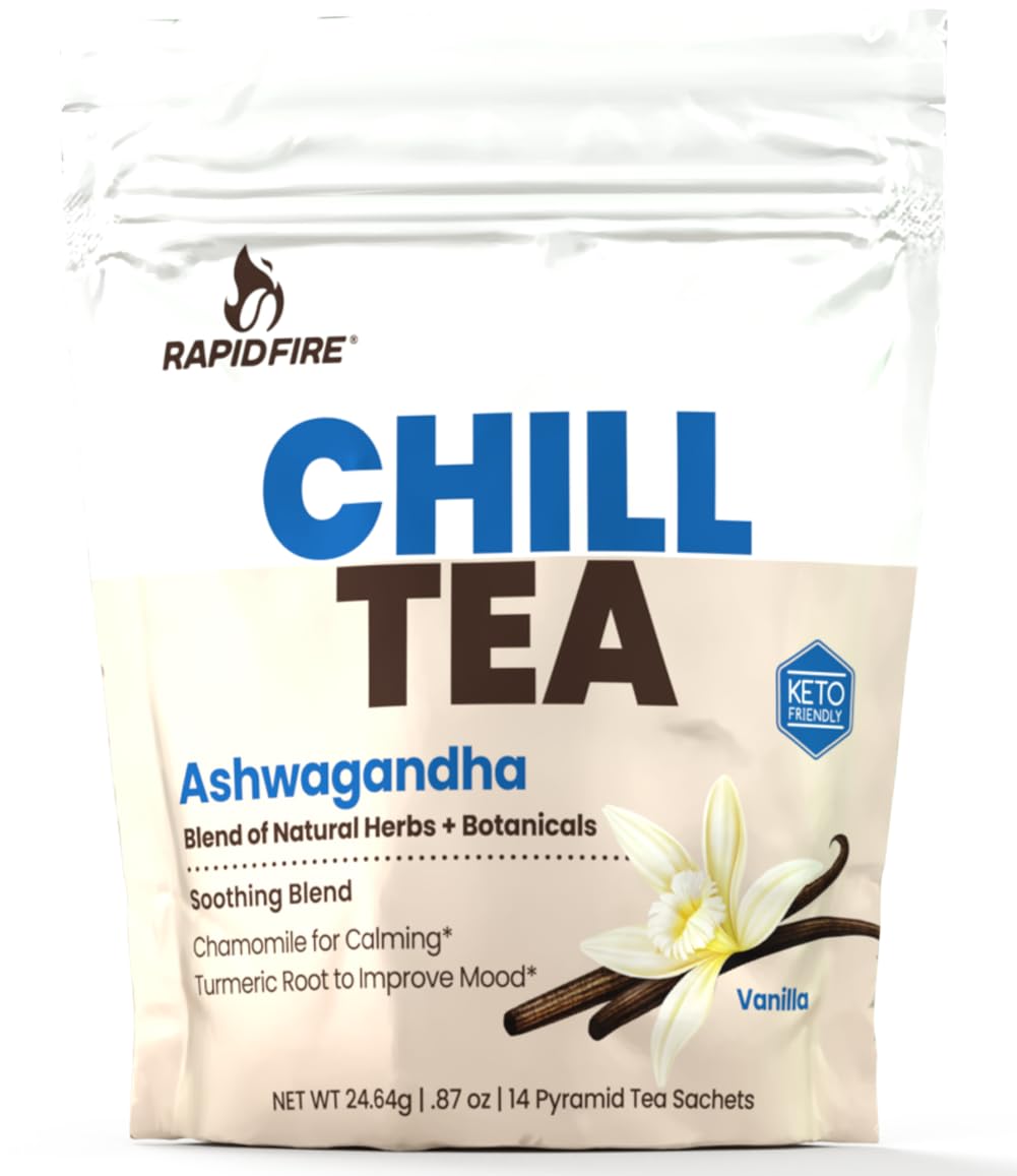 Rapid Fire Chill Tea Soothing Blend Promotes Relaxation With Ashwagandha Chamomile Turmeric Stress Relief Tea Caffeine Free 14 Tea Bags 14 Servings