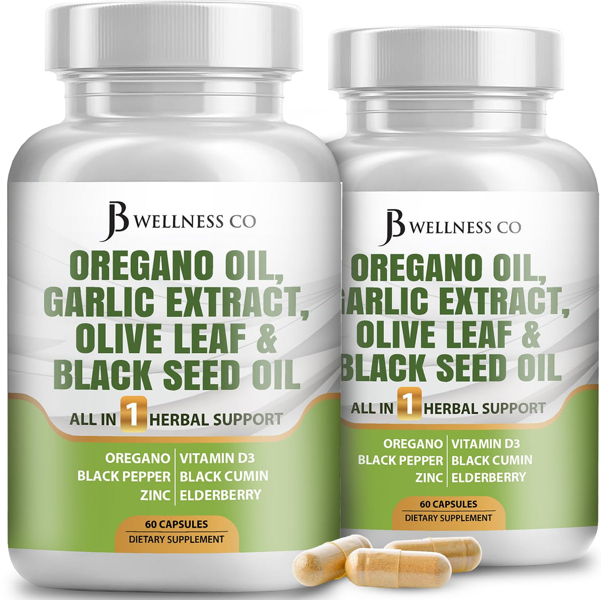 JB Wellness Oregano Oil 6000mg Garlic Extract 4000mg Olive Leaf 3000mg with Astragalus - Immune Support & Digestive Health Supplement for Women and Men - 120 Count
