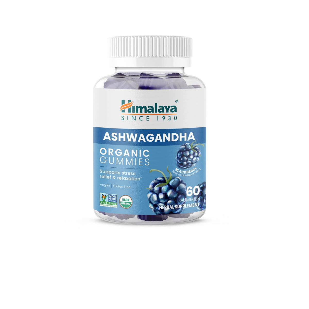 Himalaya Ashwagandha Organic Gummies KSM-66 Organic Ashwagandha to Help with Stress Relief Energy and Relaxation 60 Gummies with Delicious BlackBerry Flavor
