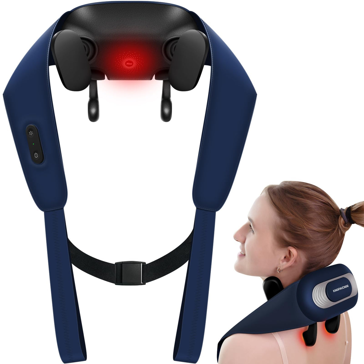 KingPavonini Neck Massager with Voice Prompt Wireless Shoulder Massager with Heat 6D Shiatsu Back and Neck Massager for Pain Relief Deep Tissue at Home Office Gifts for Men Women Mom Dad