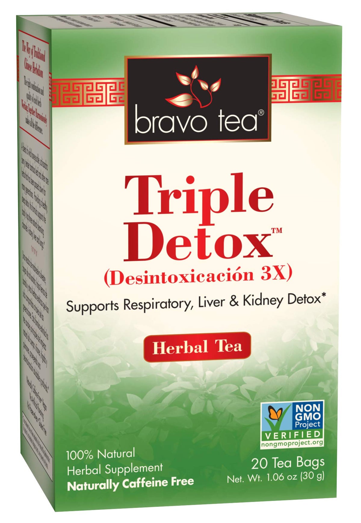 Bravo Tea Triple Detox Herbal Tea Caffeine Free 20 Tea Bags